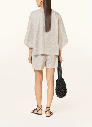 High-Waist Linen Shorts with Gold Embroidery