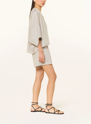 High-Waist Linen Shorts with Gold Embroidery