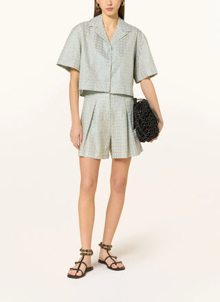 Linen Cropped Shirt with Gold Embroidery
