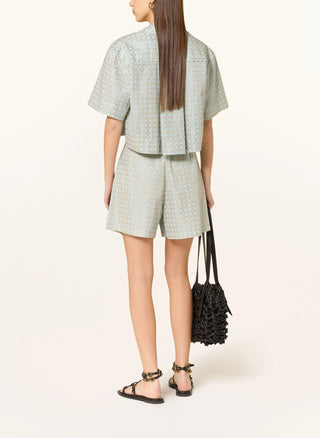 Linen Cropped Shirt with Gold Embroidery