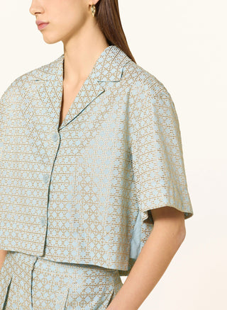 Linen Cropped Shirt with Gold Embroidery