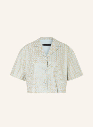 Linen Cropped Shirt with Gold Embroidery