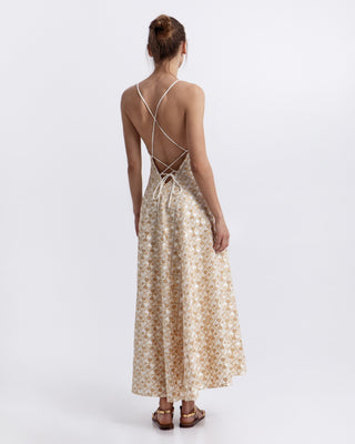 Flakes Embroidered Linen Maxi Dress