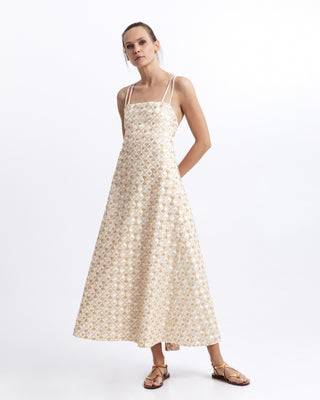 Flakes Embroidered Linen Maxi Dress