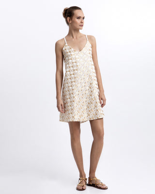 Flakes Straps Mini Dress in Embroidered Linen