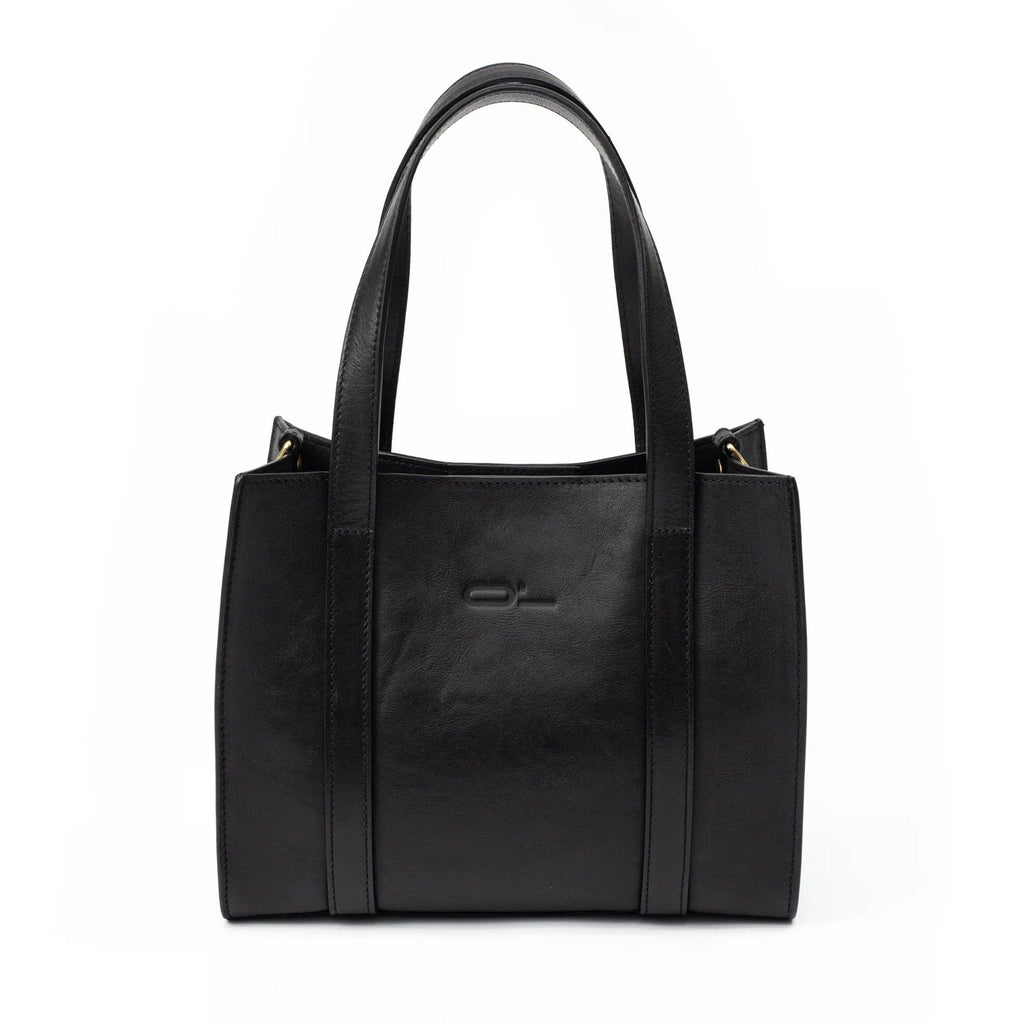 Black Leather Small Tote Bag - Broolls