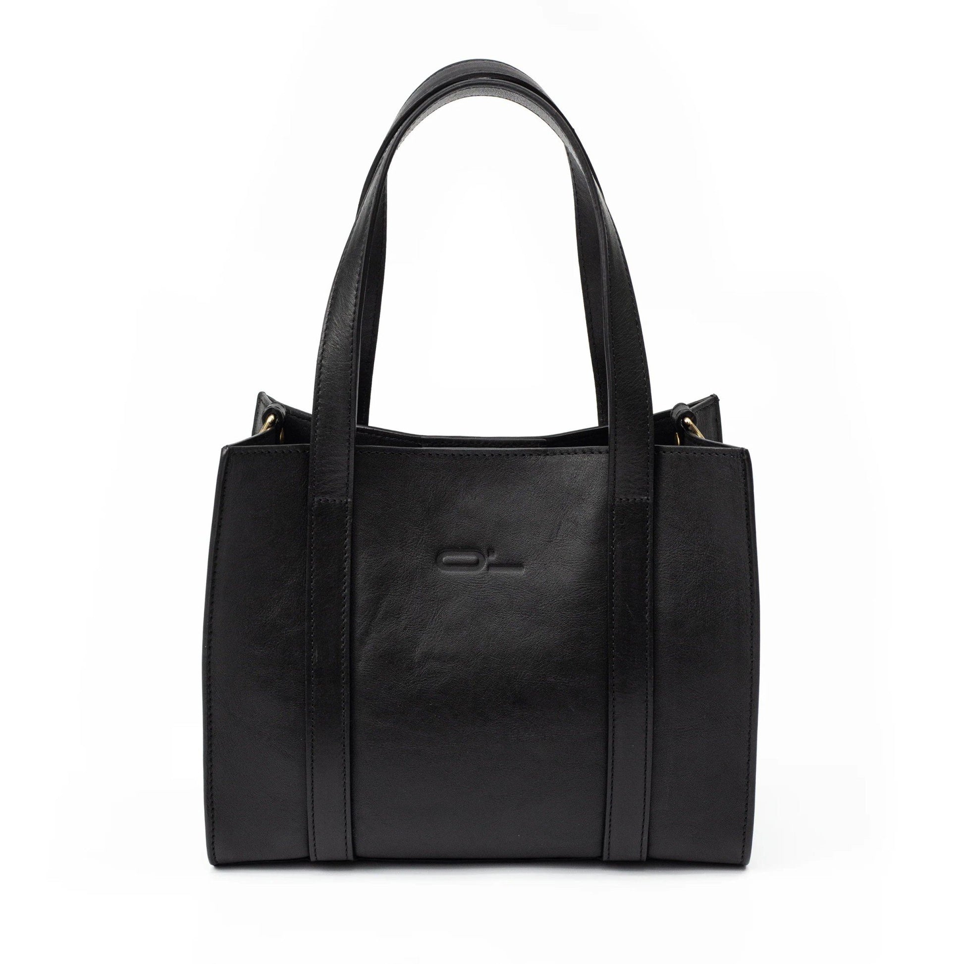 Black Leather Small Tote Bag - Broolls