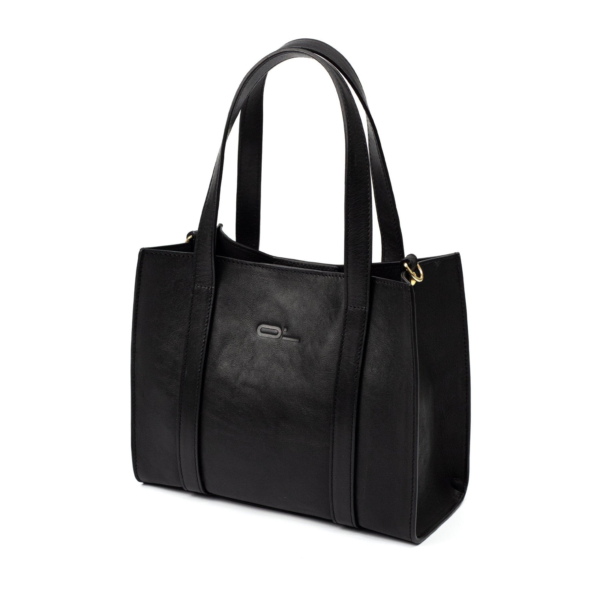 Black Leather Small Tote Bag - Broolls