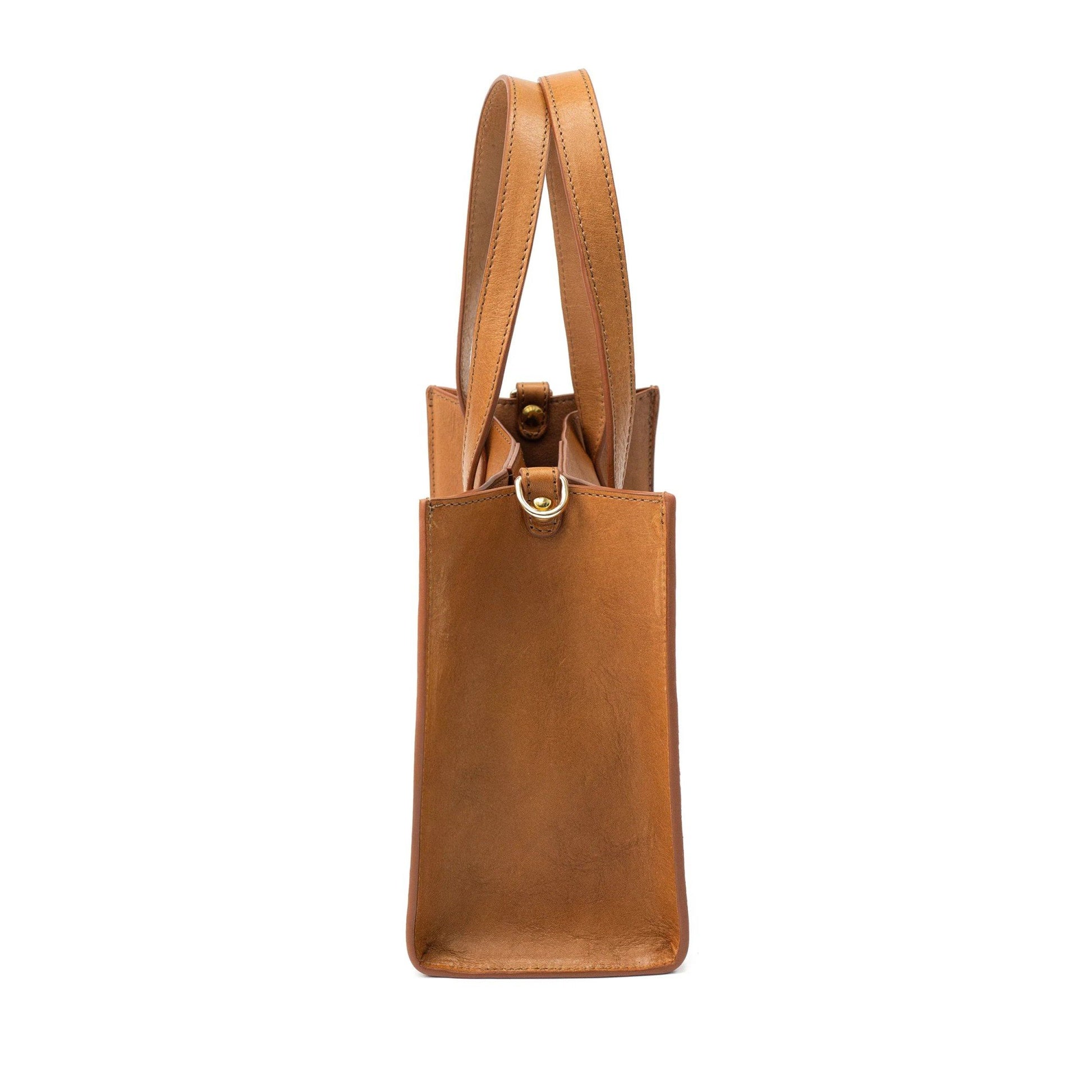 Camel Leather Small Tote Bag - Broolls