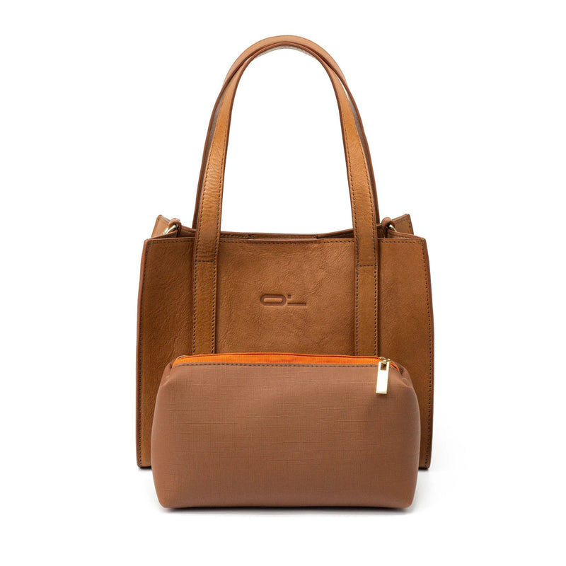 Camel Leather Small Tote Bag - Broolls