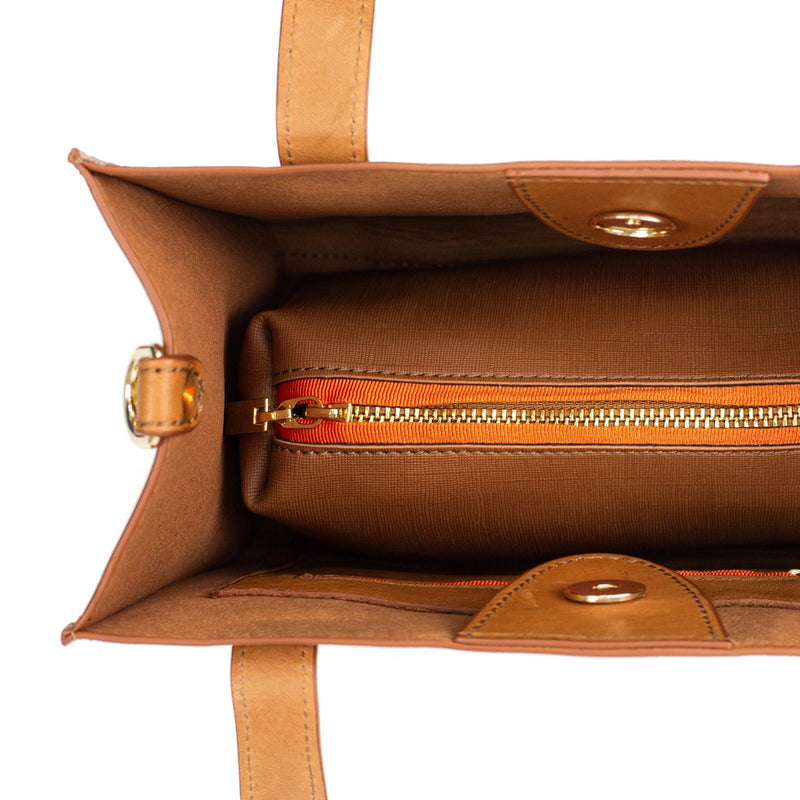 Camel Leather Small Tote Bag - Broolls