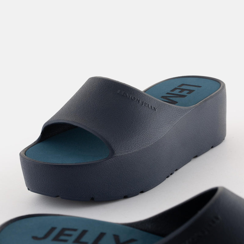 SUNNY 30 Vegan Navy Platform Slides - Lemon Jelly