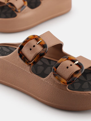 Tazara Bronzo Metal Sandals with Buckles Turtle Print
