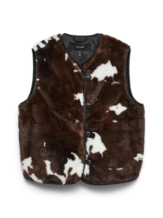 Pattern and Purpose – Faux Fur Cow Print Gilet in Recycled Blend