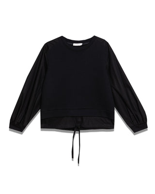 Cotton Sweatshirt with Woven Shirt Sleeves