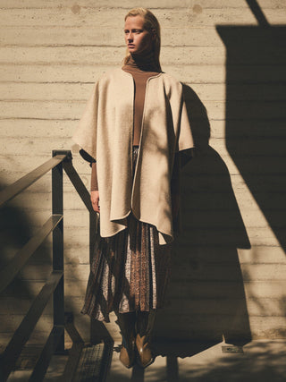 Camel Open-Front Wool Cape