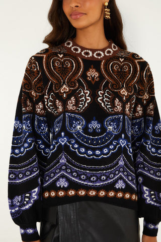 Nicole Scarf Puff Sleeve Knit Sweater