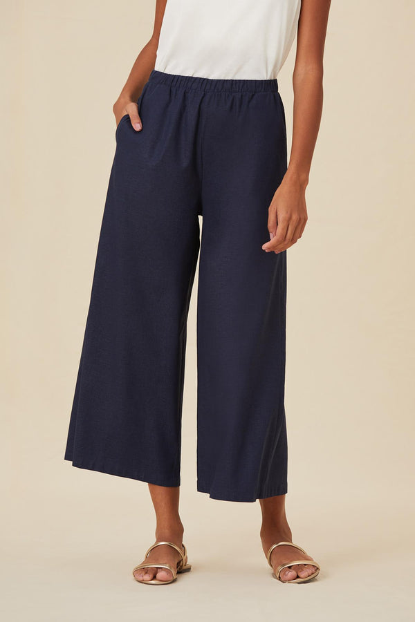 Pantacourt Trousers Navy Linen - Yogini