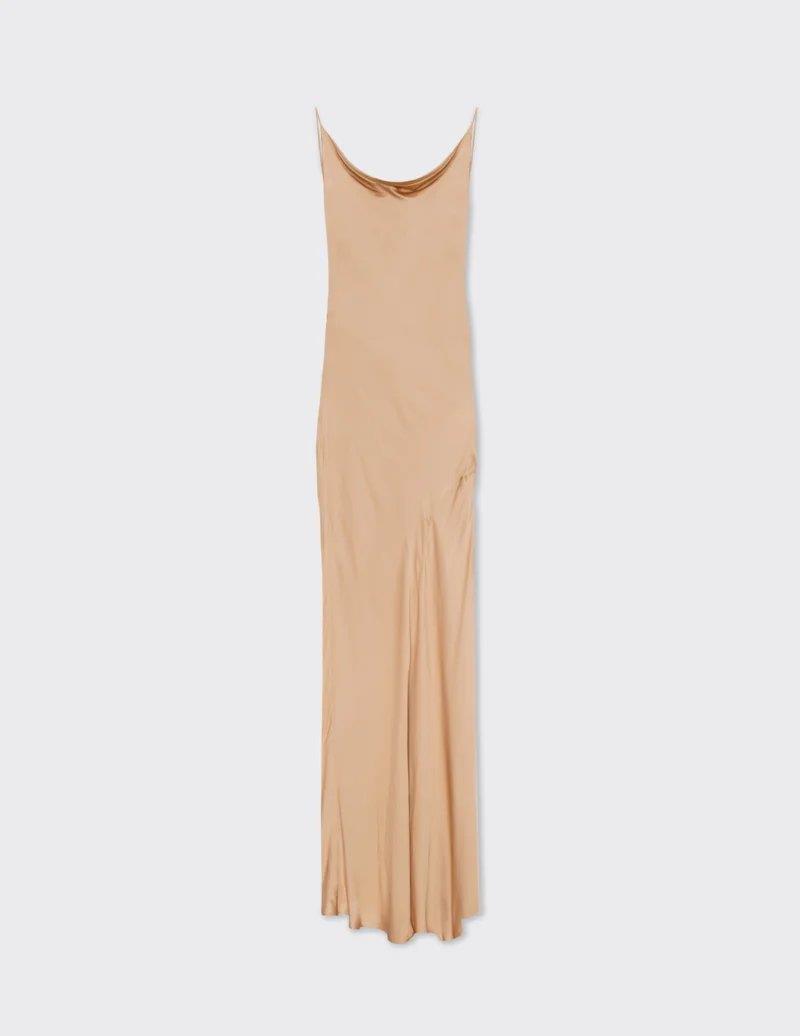 Halter Open-Back Silk Dress Tan - A LINE