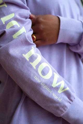 Unisex Long Sleeve Graffic "Now" Mulberry and Lime Yellow - +351