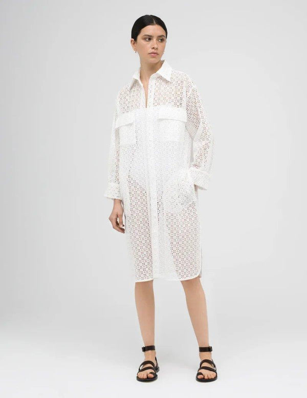 Embroidery Resortwear Shirtdress White - A LINE