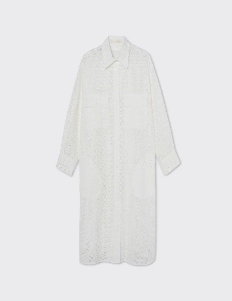 Embroidery Resortwear Shirtdress White - A LINE