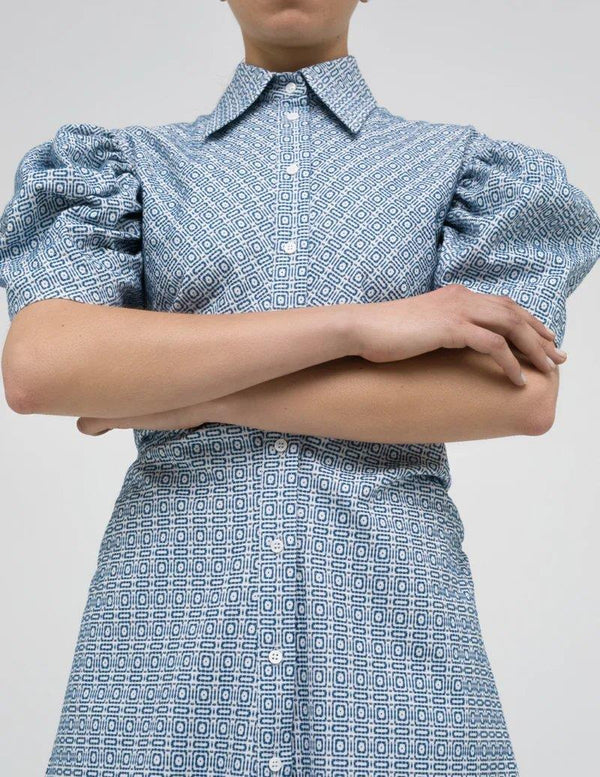 Gathered Detail Shirtdress Delos Print - A LINE