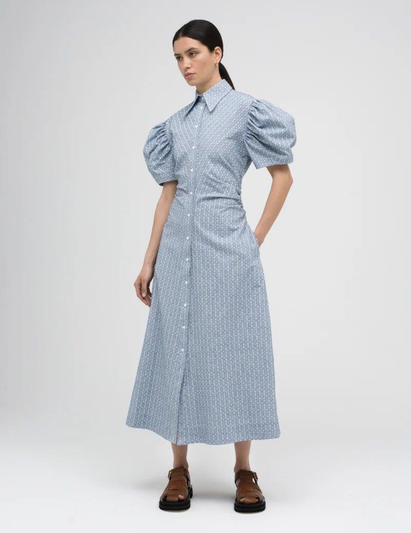 Gathered Detail Shirtdress Delos Print - A LINE