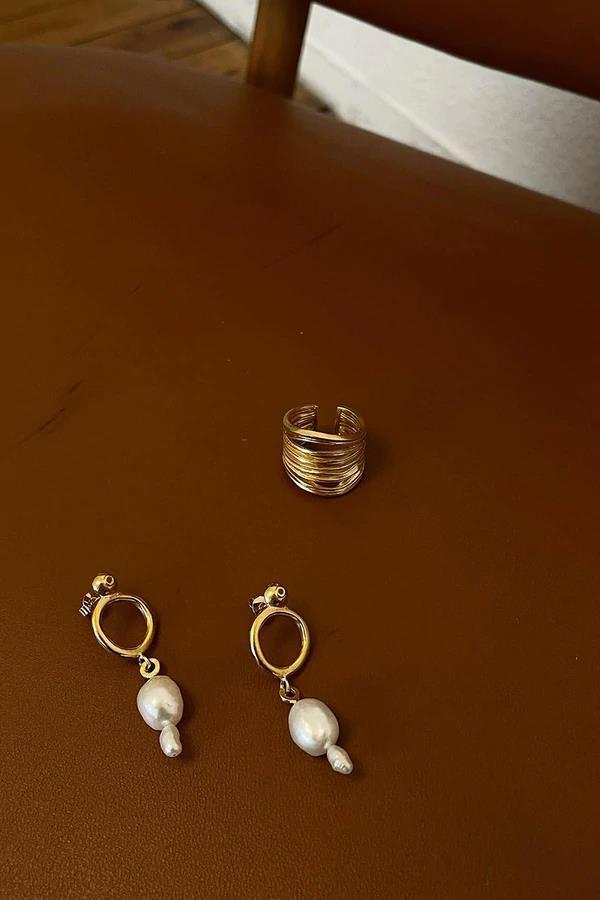 Azurra Long Gold Plated Earring with Pearls - Inês Telles