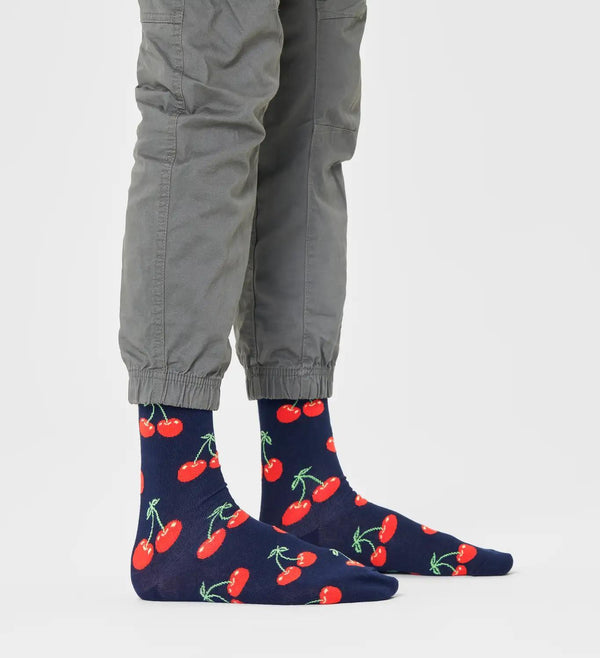 Cherry Sock Navy Blue and Red - Happy Socks