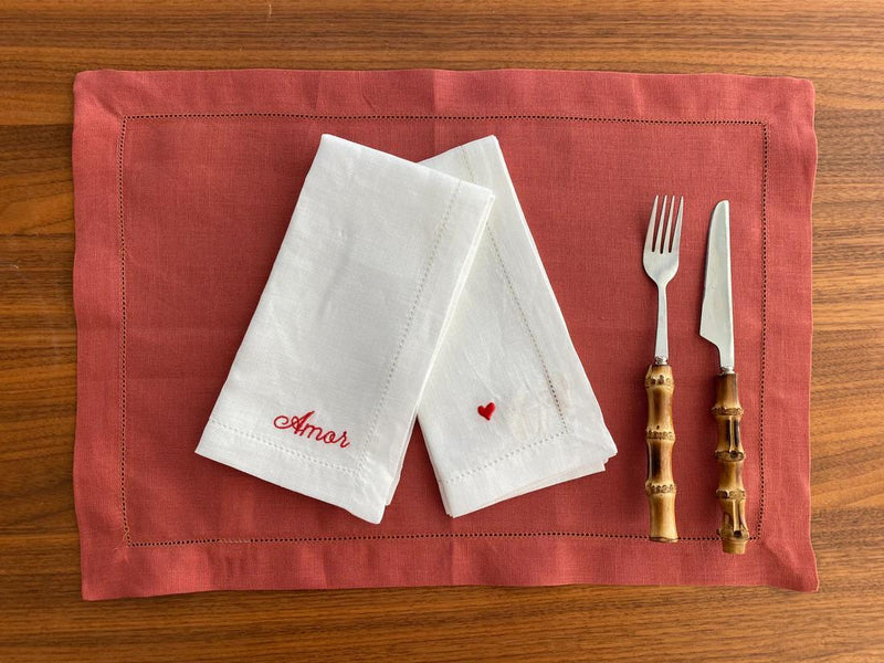 Red Linen with Open Point Placemat - Aida Home Living